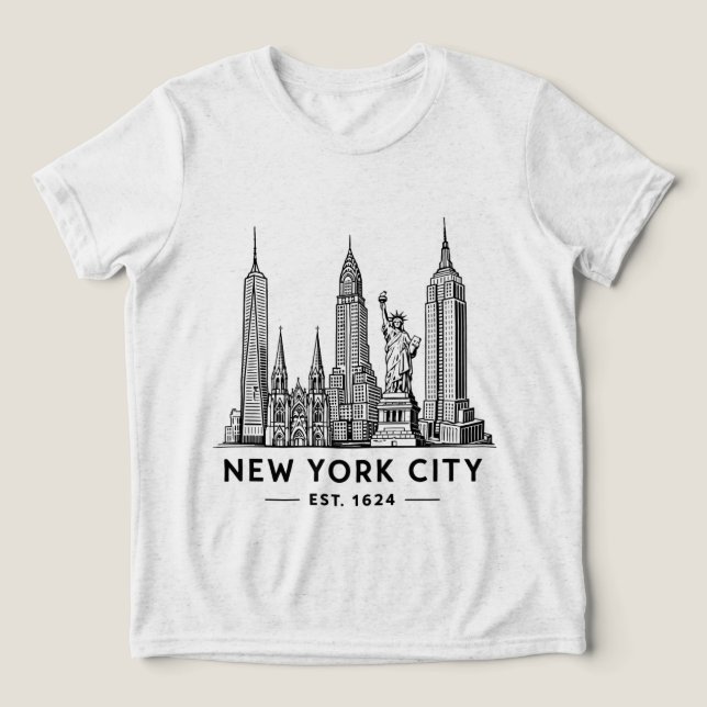 NYC Skyline Illustration with Statue of Liberty T Shirt (Design Framsida)