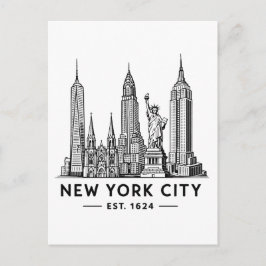 NYC Skyline Illustration with Statue of Liberty Vykort