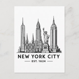 NYC Skyline Illustration with Statue of Liberty Vykort