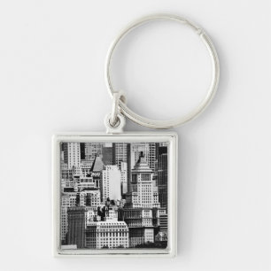 NYC Skyline IX Fyrkantig Silverfärgad Nyckelring