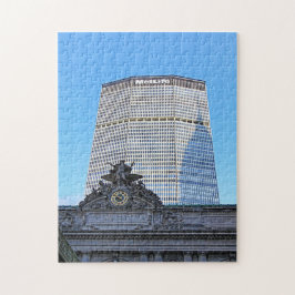 NYC Skyline: Krysler, Byggnad Cast Long Shadow Pussel
