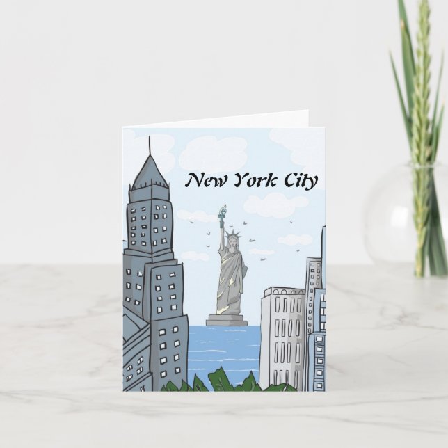 NYC SKYLINE OCH DAM LIBERTY NOTE CARD KORT (Framsida)