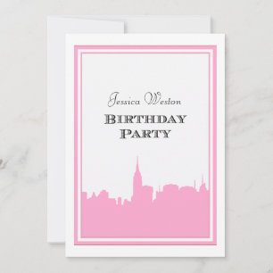 NYC Skyline Rosa Silhouette #2 BIY Birthday Inbjudningar