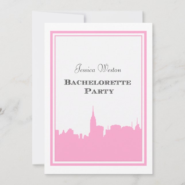 NYC Skyline Rosa Silhouette #2 DIY Bachelorette Inbjudningar (Framsida)