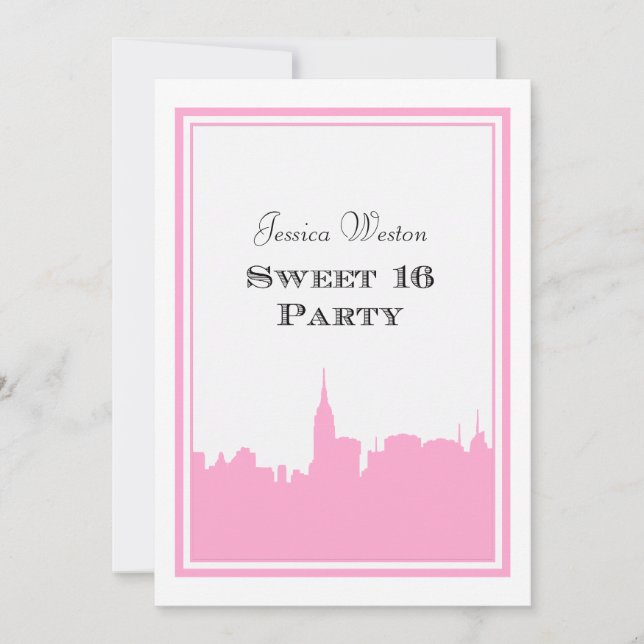 NYC Skyline Rosa Silhuett #2 DIY Sweet 16 Inbjudningar (Framsida)