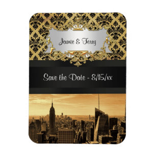NYC Skyline Sepia B5 Svart Rib Damask Save the Dat Magnet