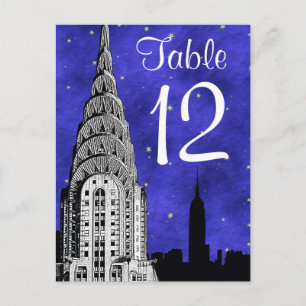 NYC Skyline Silhouette Blue Starry Bordsnummer