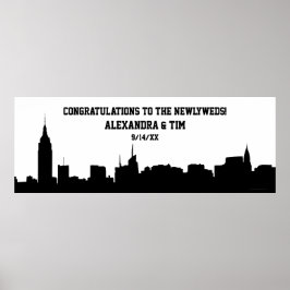 NYC Skyline Silhouette Bröllopsfest Banner Poster