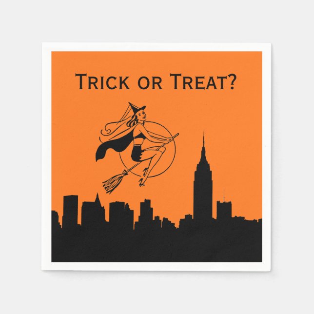 NYC Skyline Silhouette Halloween Cheeky Witch Pappersservett (Framsidan)