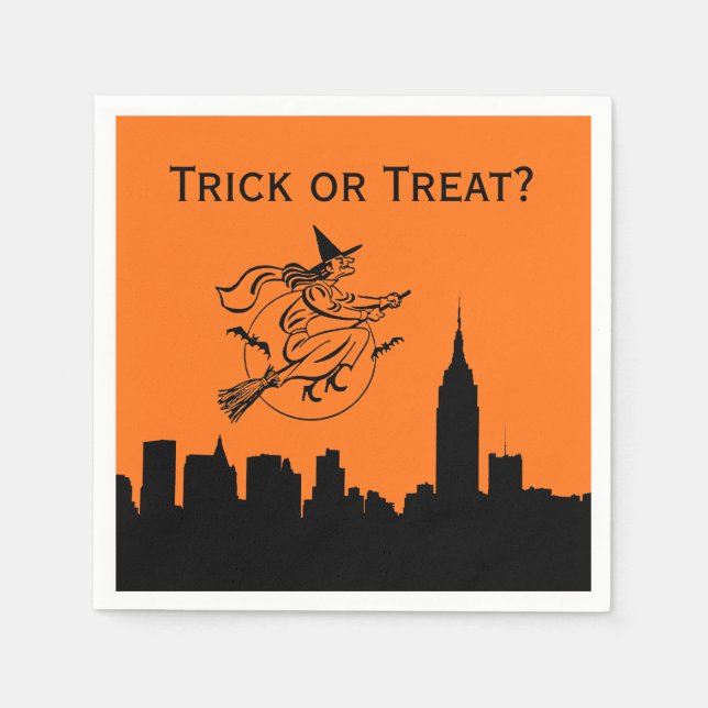 NYC Skyline Silhouette Halloween Fitch Witch Pappersservett (Framsidan)