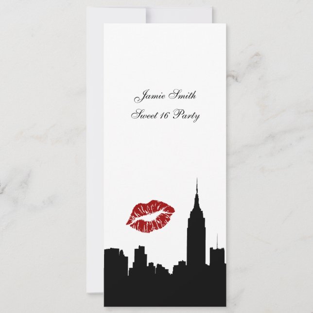 NYC Skyline Silhouette, Kiss ESB #1 BW Sweet 16 VV Inbjudningar (Framsida)