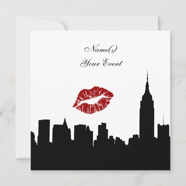 NYC Skyline Silhouette Kiss ESB #1 SQ Party Inbjud Inbjudningar (Framsida)