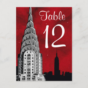 NYC Skyline Silhouette Red Starry Bordsnummer