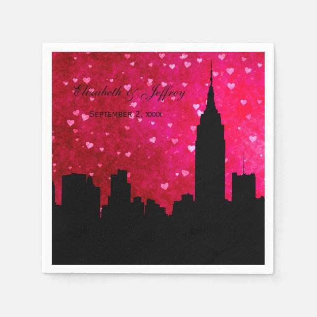 NYC Skyline Silhouette Shock rosa Red Heart Pappersservett (Framsidan)