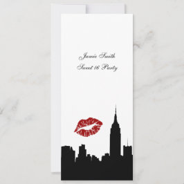 NYC Skyline Siluett, Kyss ESB #1 BW Sweet 16 VV Inbjudningar