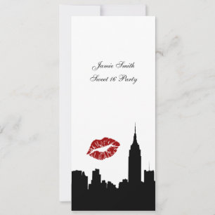 NYC Skyline Siluett, Kyss ESB #1 BW Sweet 16 VV Inbjudningar