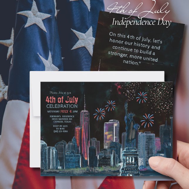 NYC Skyline Starry Night 4:e juli Firande Inbjudningar (NYC Skyline Starry Night 4th of July Celebration Invitation)