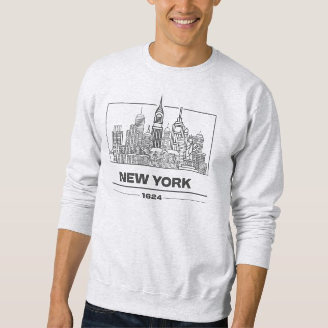 NYC Skyline Sweatshirt: Iconic Line Art Edition Lång Ärmad Tröja (Framsida)