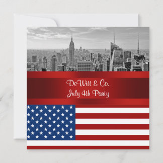 NYC Skyline USA flagga Rött vitt blått Party Inbjudningar