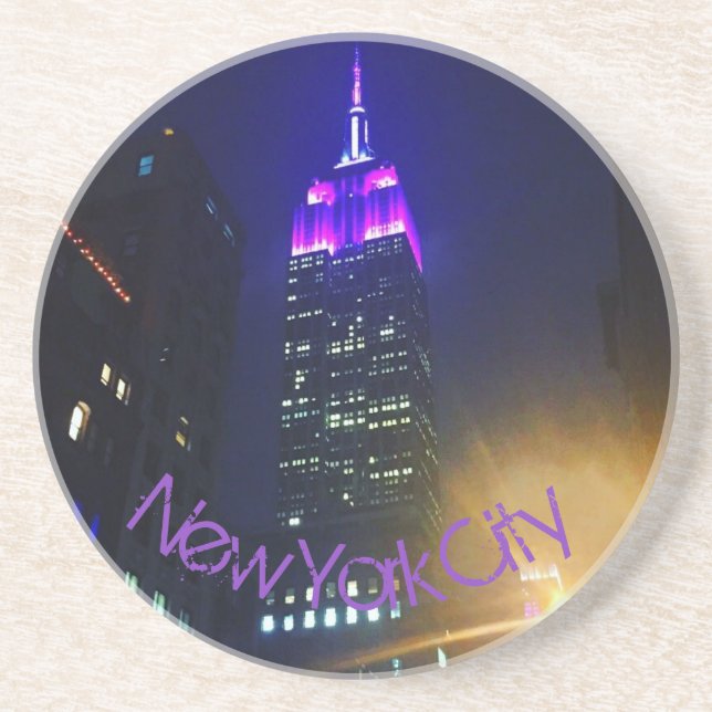 NYC Skyscraper Lila Empire state Byggnad Night Underlägg Sandsten (Framsidan)