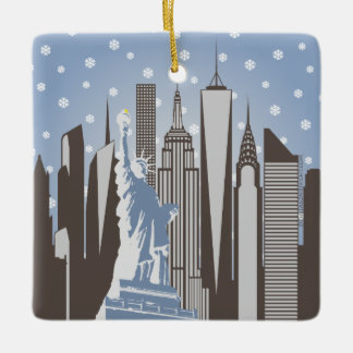 NYC Snöflingor Fyrkantig Ornament