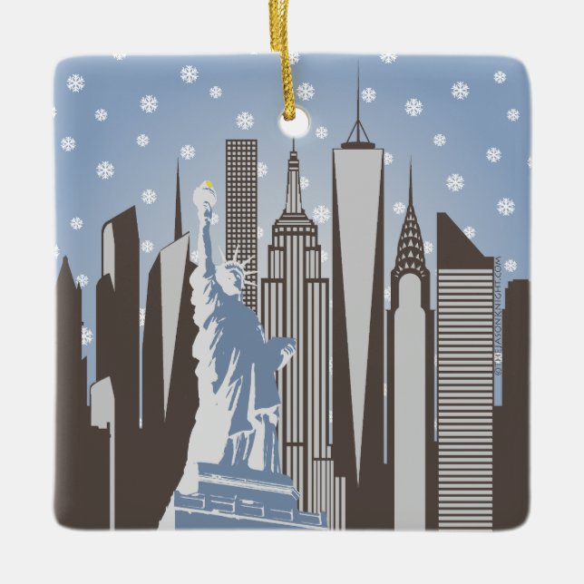 NYC Snöflingor Fyrkantig Ornament (Framsida)
