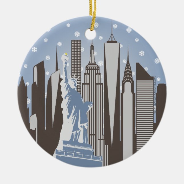NYC Snöflingor Julgransprydnad Keramik (Framsidan)
