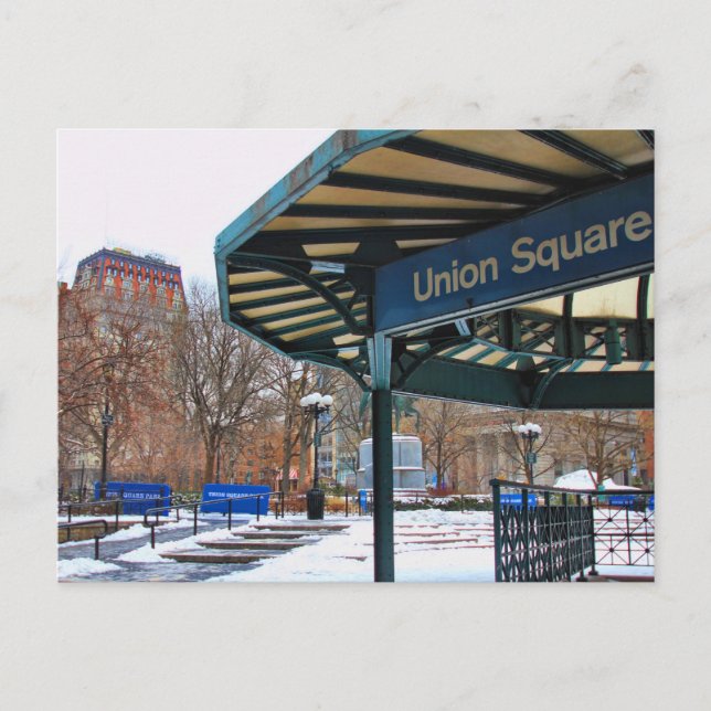 NYC Snöiga Union Square på vintern Vykort (Framsida)