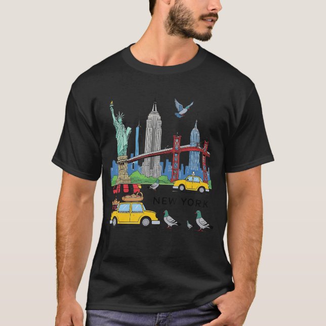 NYC Souvenir New York City USA Icons Yellowai Pige T Shirt (Framsida)