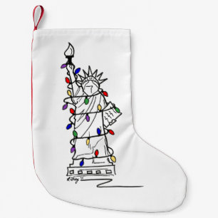 NYC Statue Dam Liberty jul Helgdag Ljus Liten Julstrumpa