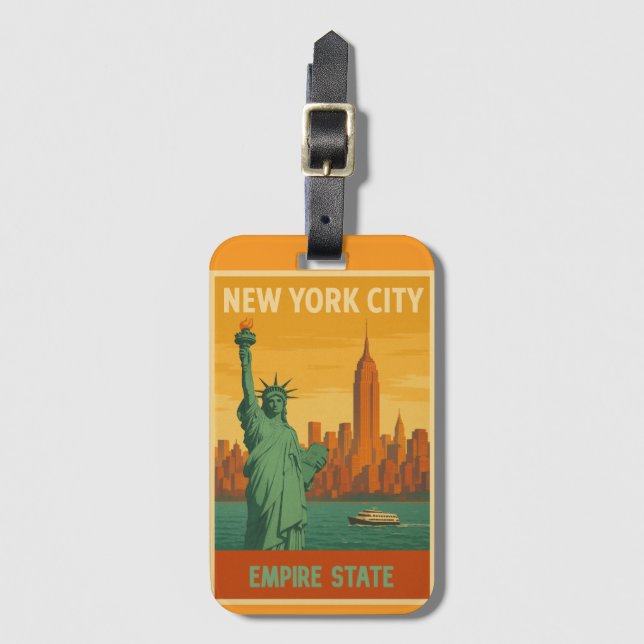 NYC Statue of Liberty & Empire State Retro Bagagebricka (Framsida vertikal)