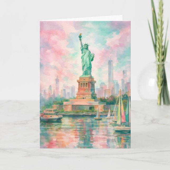 NYC Staty över Frihet Kort - Pastell Watercolor NY (Framsida)