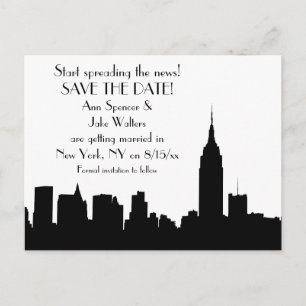 NYC Svart Silhuett Spara datum Meddelande Vykort