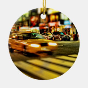 NYC-taxiabstrakt Julgransprydnad Keramik