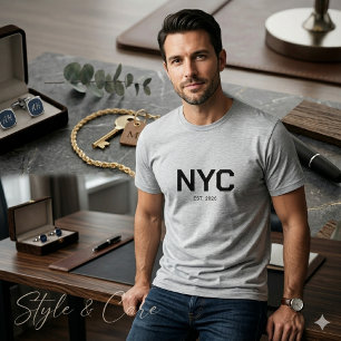 NYC Text Märke Herr Modern Grå Grafisk T Shirt