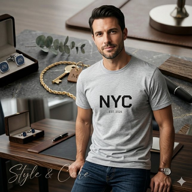 NYC Text Märke Herr Modern Grå Grafisk T Shirt (NYC Text Mark Mens Modern Grey Graphic T-Shirt)
