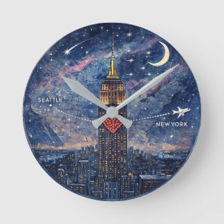 NYC to Seattle Wall Clock Rund Klocka