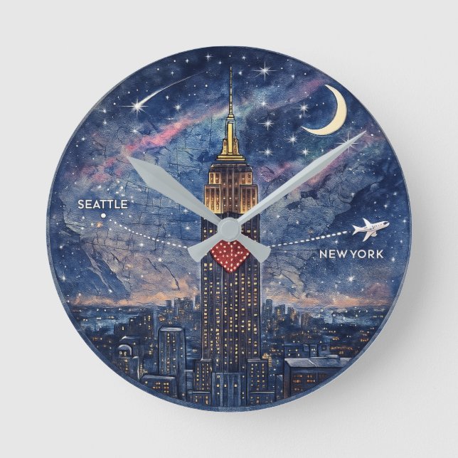 NYC to Seattle Wall Clock Rund Klocka (Framsida)