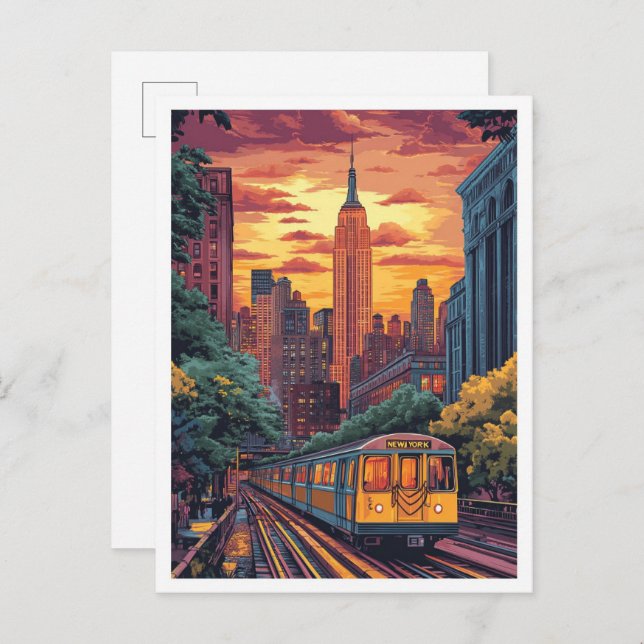 NYC USA Vintage Illustration Travel Vykort (Fram/baksida)