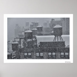 NYC Vatten Torn under Freak oktober Snö Storm Poster