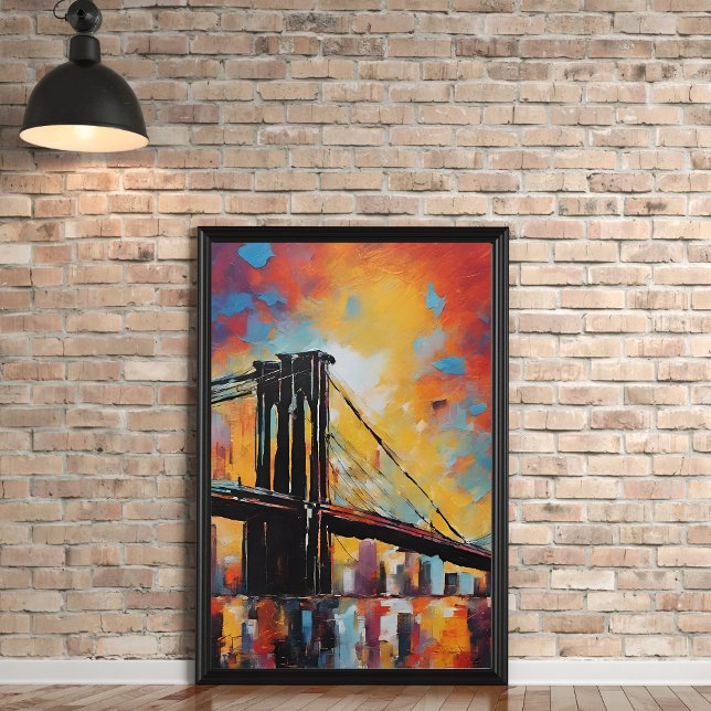 NYC vid Sunset-Abstrakten utan ram Poster (Available in a variety of sizes, this unframed poster can be purchased with or without a faux mat.)