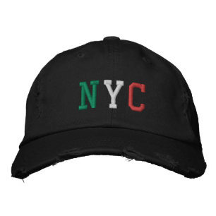 NYC Vintage Stil Italienska Grönten White Red Blac Broderad Keps