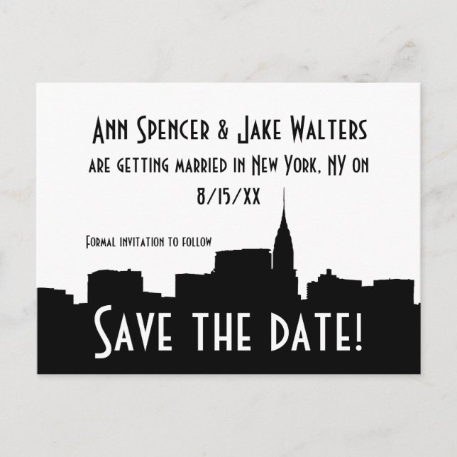 NYC Wide Chrysler 01B Silhuett Save the Date Meddelande Vykort (Framsida)