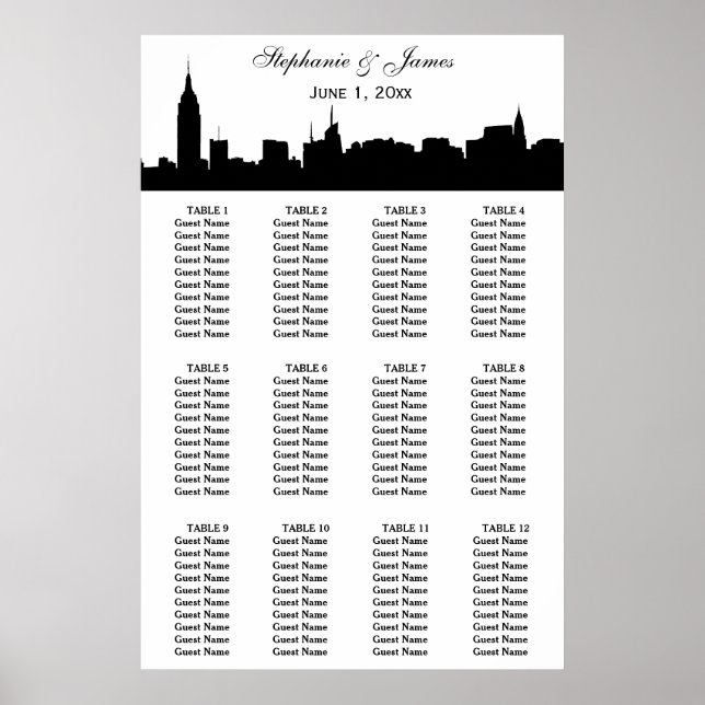 NYC Wide Silhouette DIY BG Färg Sittdiagram Poster (Framsidan)