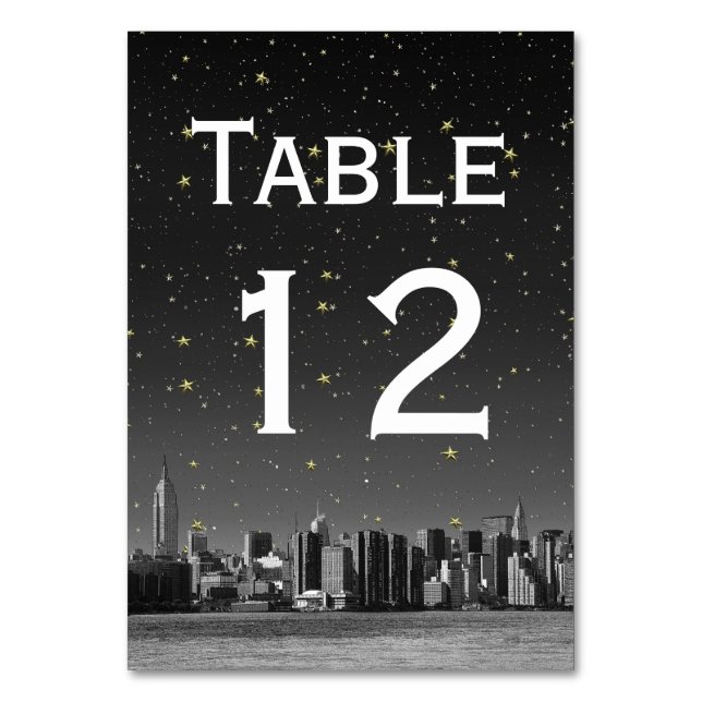 NYC Wide Skyline Black Gradient Starry DIY BG Bordsnummer (Framsidan)