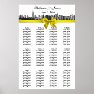 NYC Wide Skyline Etch BW Gult Bow Sittdiagram Poster