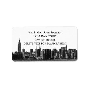 NYC Wide Skyline Etched BW-adressetikett Adressetikett