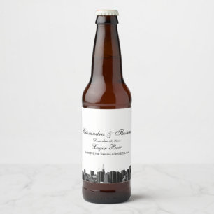 NYC Wide Skyline Etched BW Beer Flaska-etikett Ölflaska Etikett