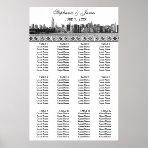 NYC Wide Skyline Etched BW Black Grekiska Nyckel S Poster