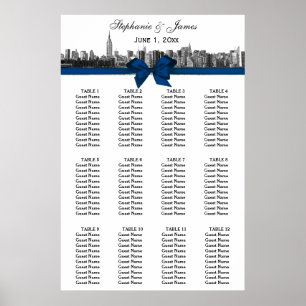 NYC Wide Skyline Etched BW Blue Bow Sittdiagram Poster